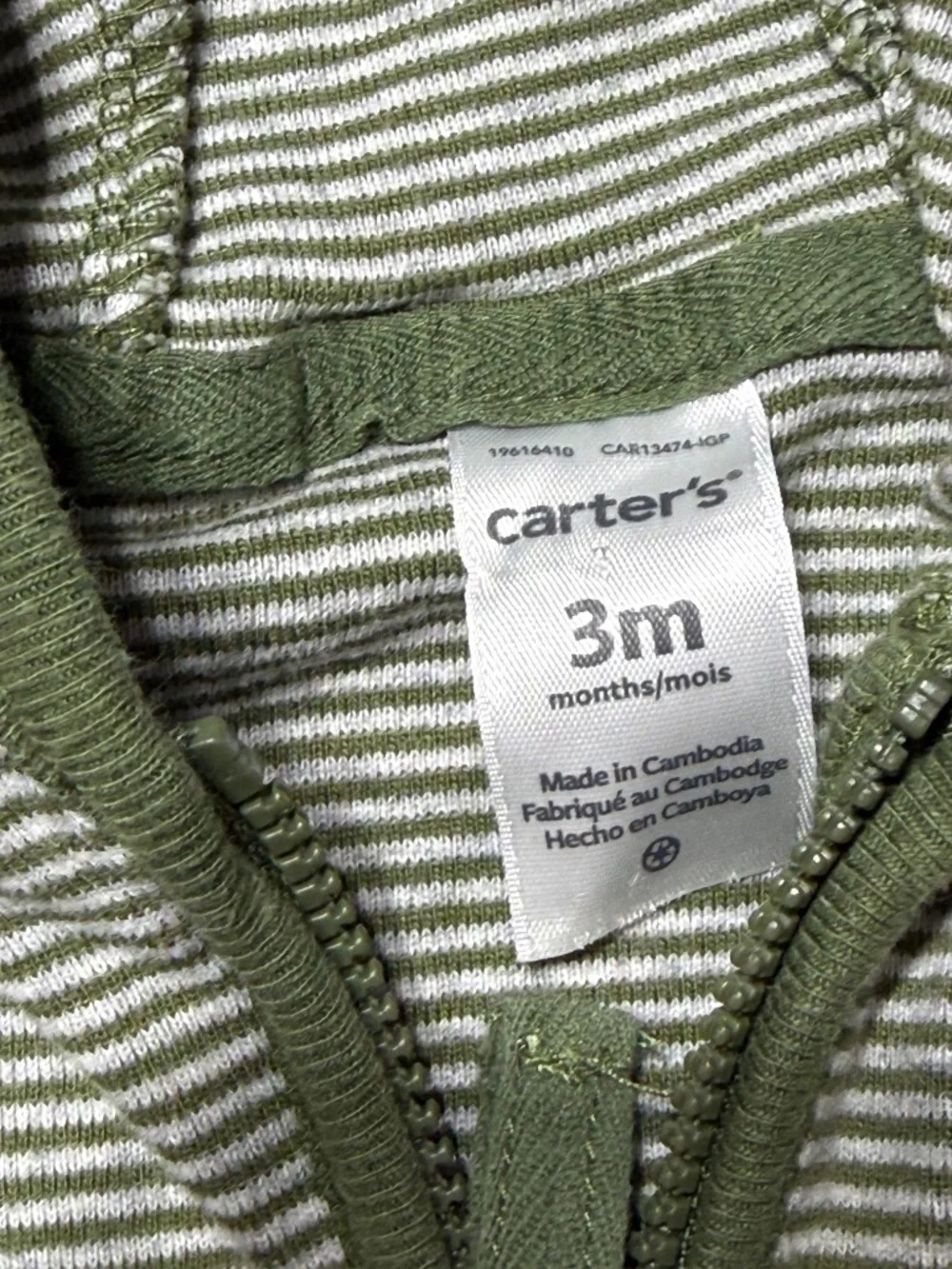 Carter's Baby Boy Cute Green Striped Outfit Size 3 Months